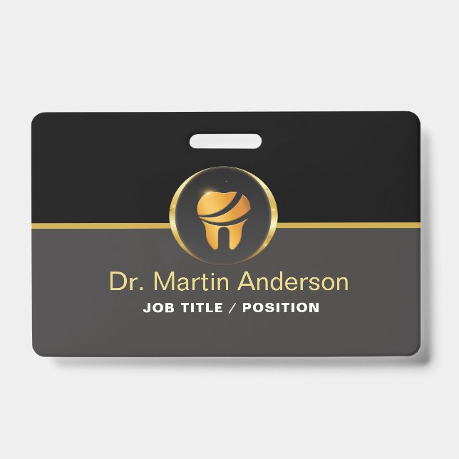  Professional Dental Clinic Gold Tooth Logo Badge (Front)