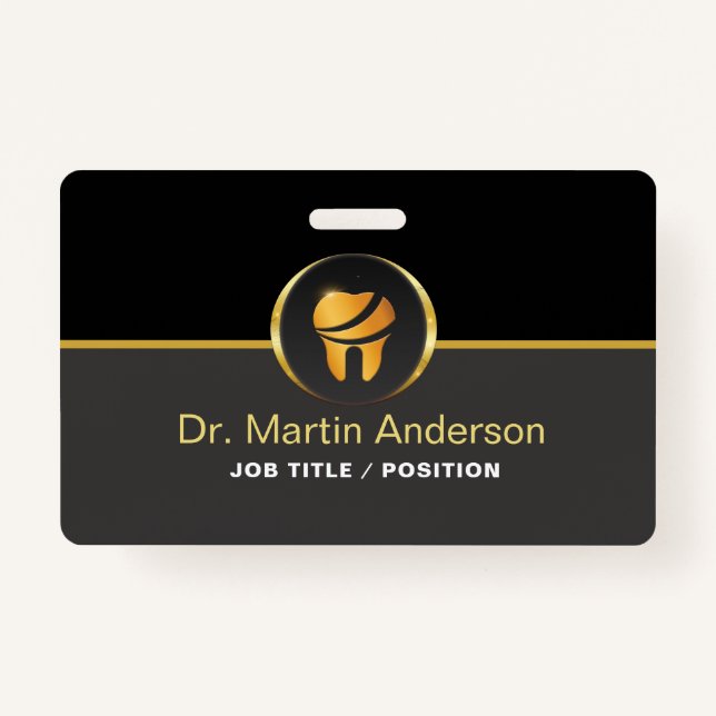  Professional Dental Clinic Gold Tooth Logo Badge (Front)