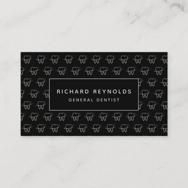 Professional Dental Clinic Tooth Pattern on  Black Business Card (Front)
