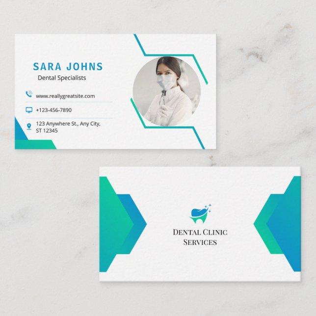 Professional Dentist Business Card With Photo (Front/Back)