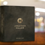 Professional Distressed Leather Gold Monogram Binder<br><div class="desc">Modern Professional Distressed Leather Texture Background Brushed Metallic Gold Monogram Medallion Classic Block Typography Initial Name Title Custom Text Black Chestnut Brown Home Office Work School Binder</div>