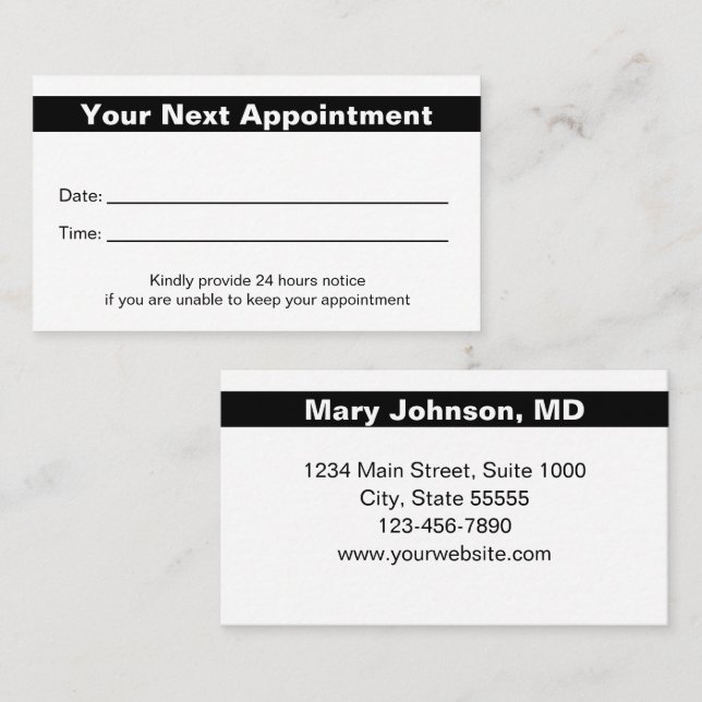 Professional Doctor Appointment Reminder Card (Front/Back)