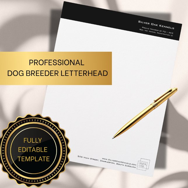 Professional Dog Breeder BLACK & WHITE Letterhead (Creator Uploaded)