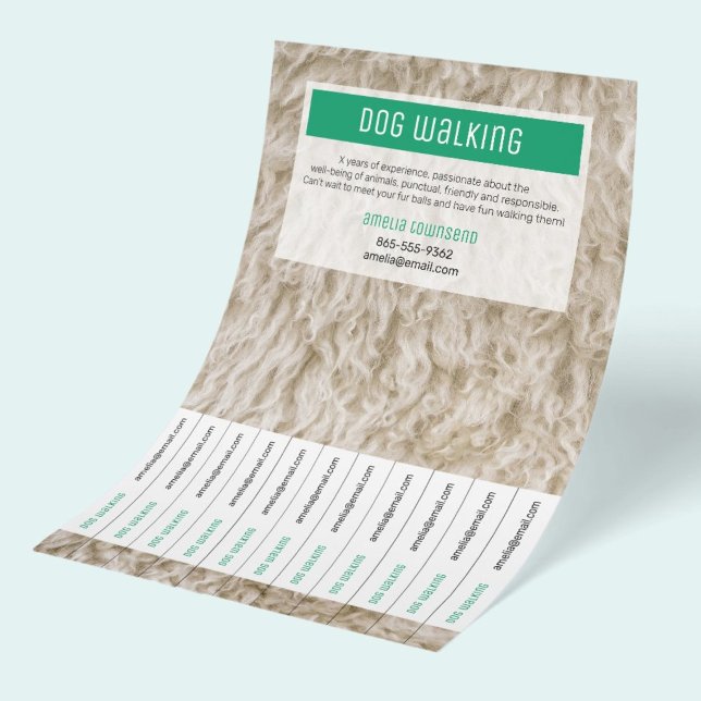 Professional Dog Walking Flyers Modern Pet Sitter (Professional Dog Walking Promotional Flyer with tearbale tabs, with dor fur photo and green color.)
