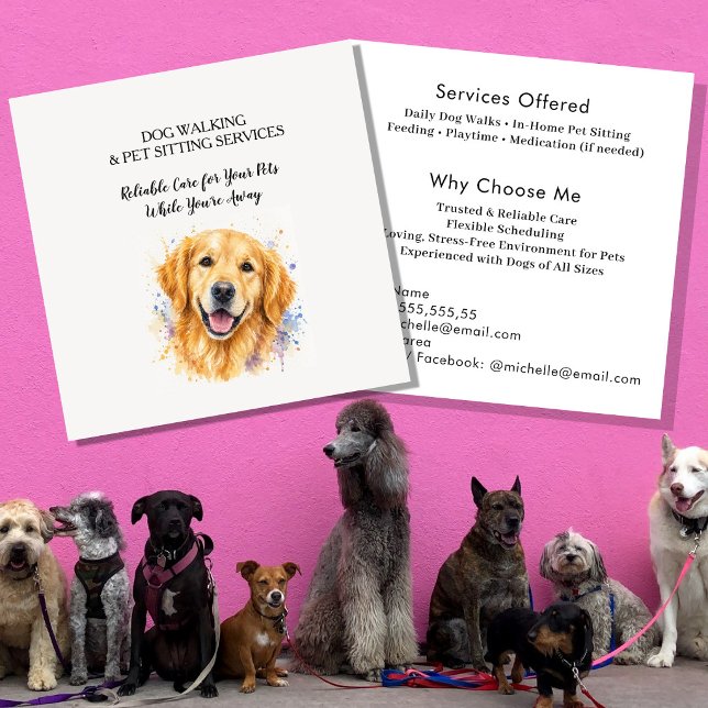 Professional Dog Walking & Pet Sitting Service  Square Business Card (Creator Uploaded)