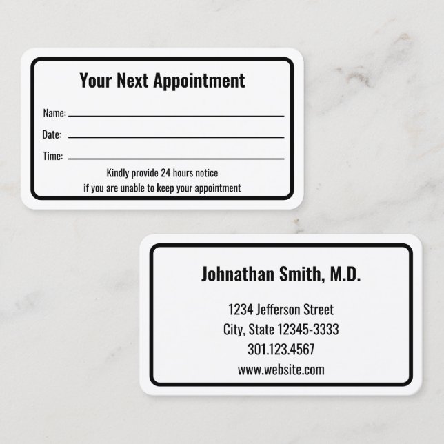Professional Dr. Office Appointment Reminder Card (Front/Back)
