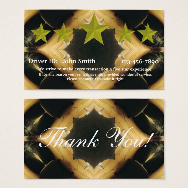 Professional Driver five star rating feedback card (Front & Back)