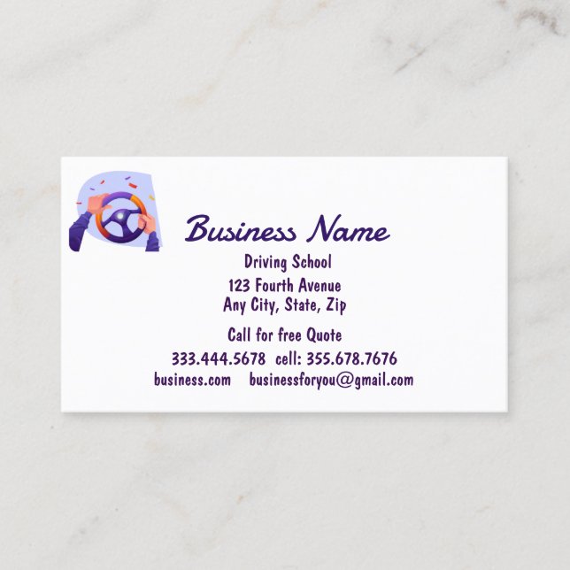 Professional Driving School Instructors  Business Card (Front)