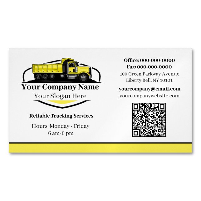 Professional Dump Truck Hauling Company QR Code Magnetic Business Card (Front)