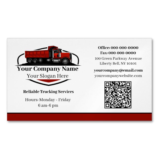 Professional Dump Truck Hauling Company QR Code Magnetic Business Card (Front)