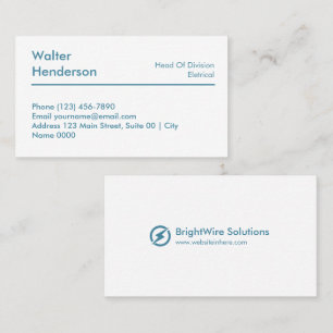 Professional Electrical Engineering White Blue  Business Card