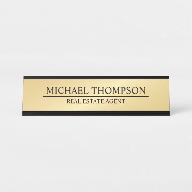 Professional Elegant Black and Gold Desk Name Plate (Front)