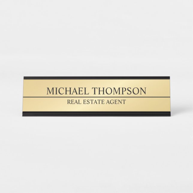 Professional Elegant Black and Gold Desk Name Plate (Front)