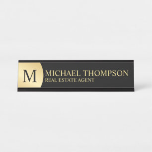 Professional Elegant Black and Gold Desk Name Plate