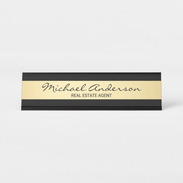 Professional Elegant Black and Gold Desk Name Plate (Front)