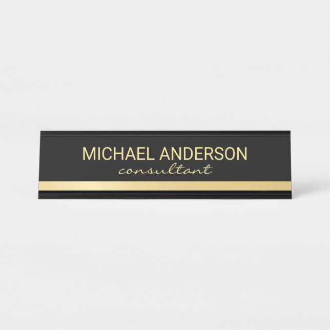 Professional Elegant Black and Gold Desk Name Plate (Front)