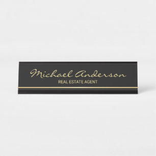 Professional Elegant Black and Gold Desk Name Plate