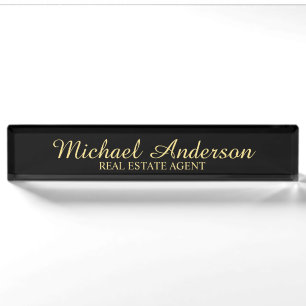 Professional Elegant Black and Gold Nameplate