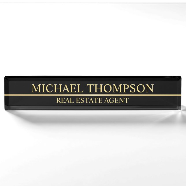 Professional Elegant Black and Gold Nameplate (Front)