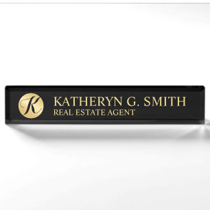 Professional Elegant Black and Gold Nameplate