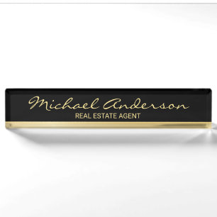 Professional Elegant Black and Gold Nameplate