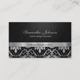 Professional Elegant Black and Silver Damask Business Card