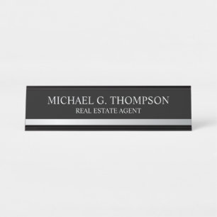 Professional Elegant Black and Silver Desk Name Plate