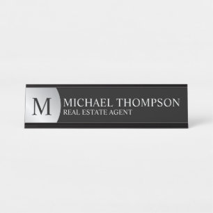 Professional Elegant Black and Silver Desk Name Plate