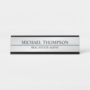 Professional Elegant Black and Silver Desk Name Plate