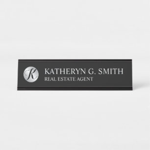 Professional Elegant Black and Silver Desk Name Plate