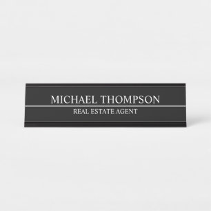 Professional Elegant Black and White Desk Name Plate