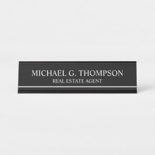 Professional Elegant Black and White Desk Name Plate