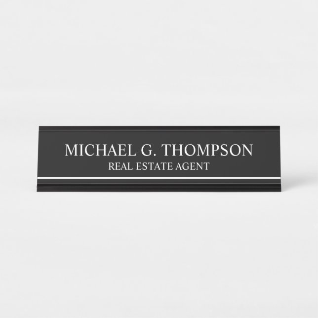 Professional Elegant Black and White Desk Name Plate (Front)