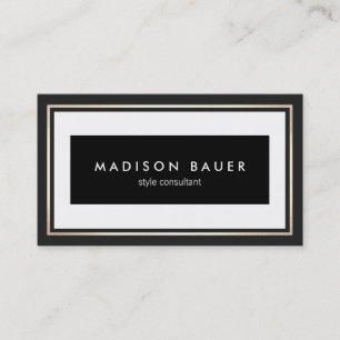 Professional Elegant Black and White Gold Border Business Card