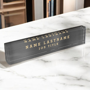 Professional Elegant Black Gold Desk Nameplate