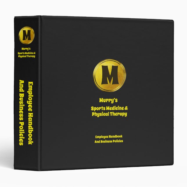 Professional Elegant Black Gold Monogram Business Binder (Front/Spine)