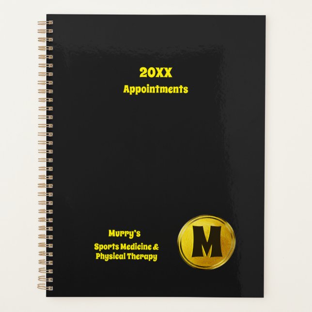 Professional Elegant Black Gold Monogram Business  Planner (Front)
