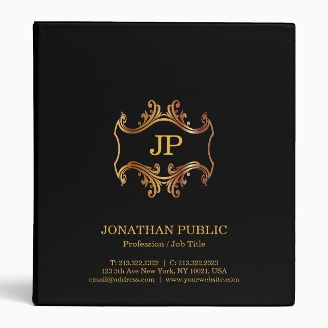 Professional Elegant Black Gold Monogram Luxury Binder (Front)