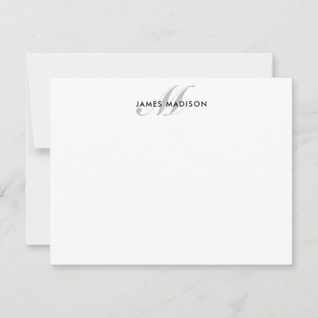 Professional Elegant Black Grey Script Monogram Card (Front)