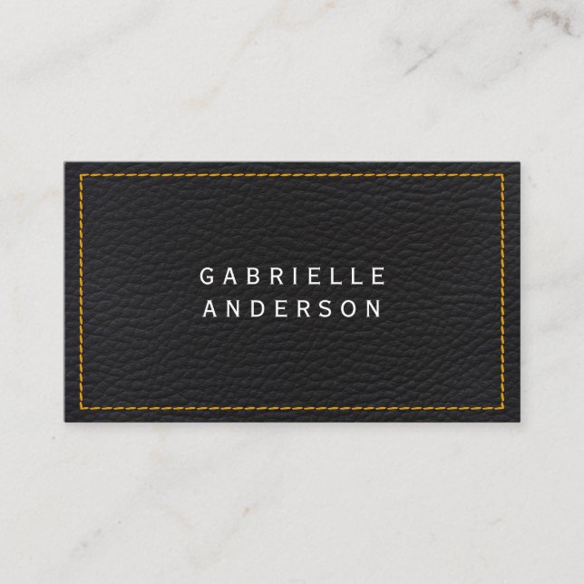Professional Elegant Black Leather | Yellow Seems Business Card (Front)