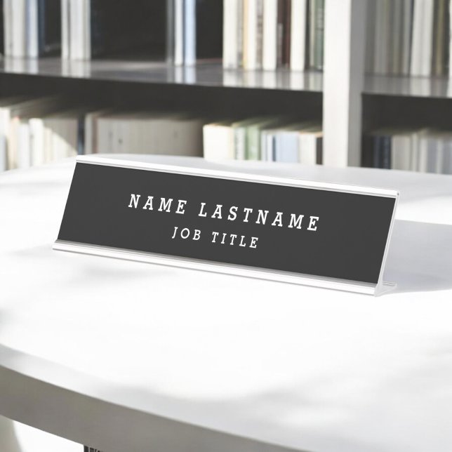 Professional Elegant Black White Desk Desk Name Plate (Creator Uploaded)