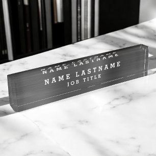 Professional Elegant Black White Desk Nameplate