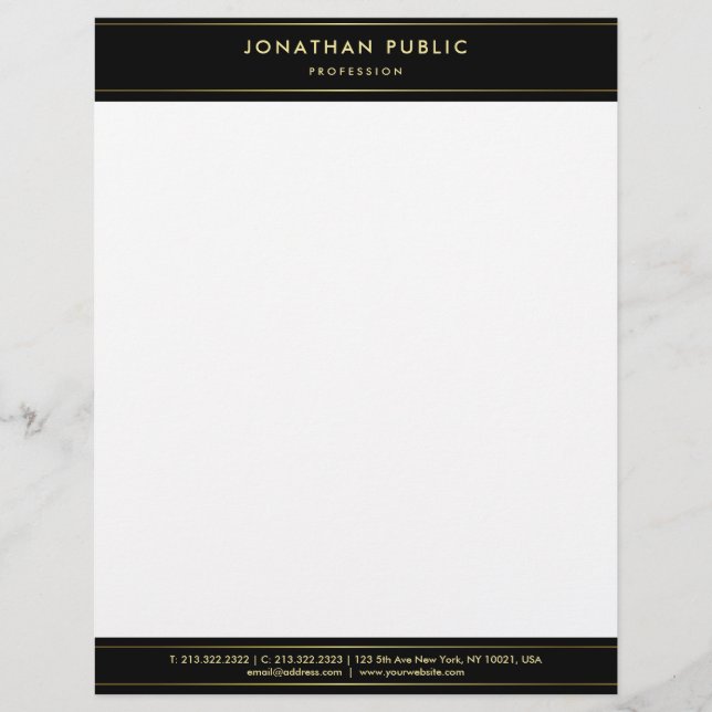 Professional Elegant Black White Gold Modern Plain Letterhead (Front)