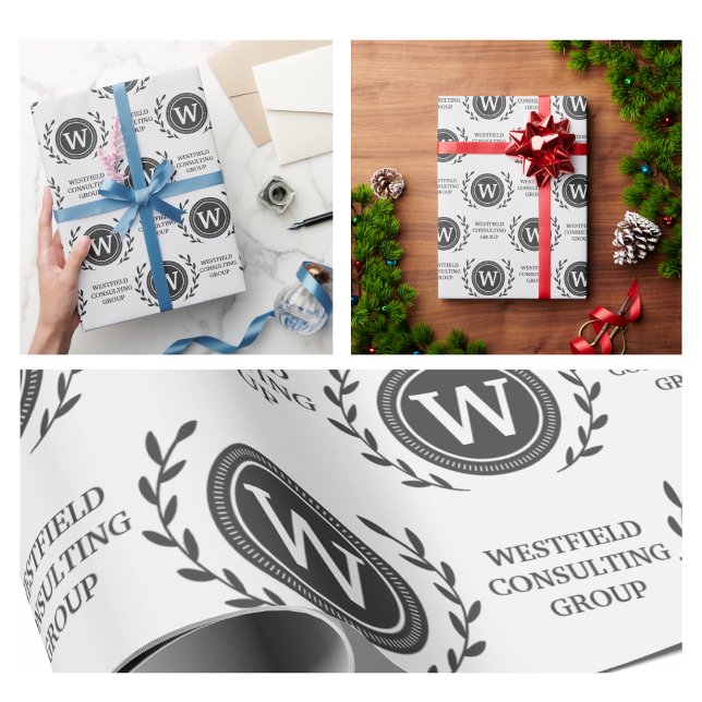 Professional Elegant Business Monogram Gift Wrap (corporate simple professional elegant business monogram crafts party minimalist script wrapping pape)