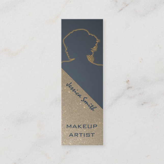 Professional elegant chic gold glittery silhouette mini business card (Front)