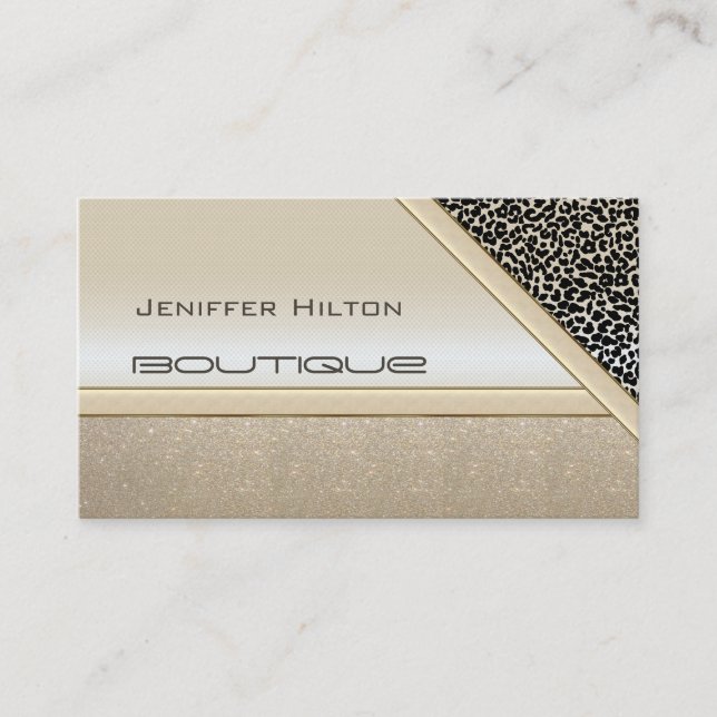 Professional elegant chic leopard print shiny look business card (Front)
