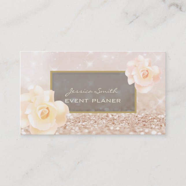 Professional elegant chic luxury roses glittery business card (Front)