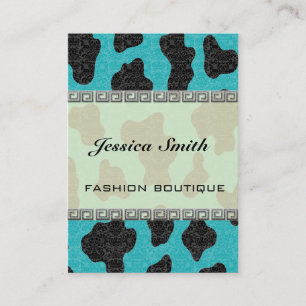 Professional elegant classy cow damask turquoise business card