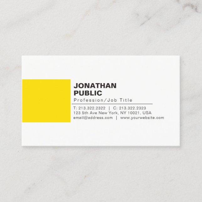 Professional Elegant Creative White Yellow Plain Business Card (Front)