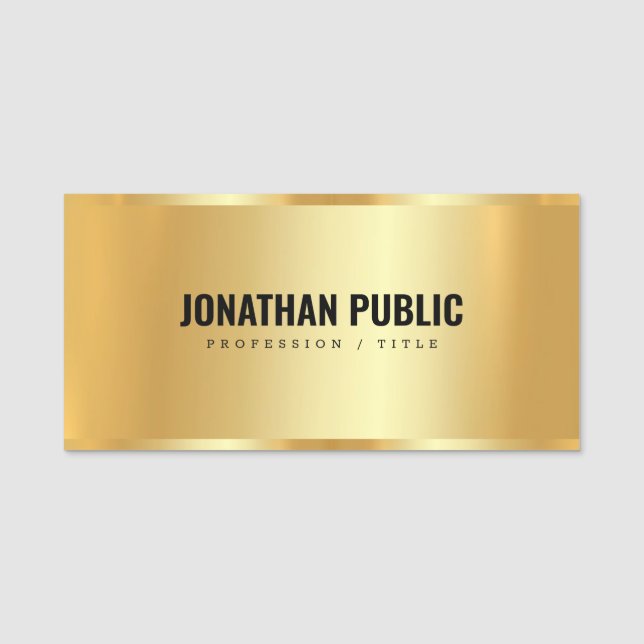 Professional Elegant Custom Template Glamour Gold Name Tag (Front)